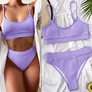 NEW! SHEIN Rib High Waisted Bikini Swimsuit